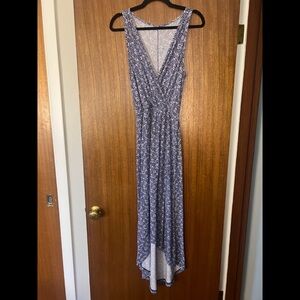 Blue Paisley Plung Neck High Low Dress